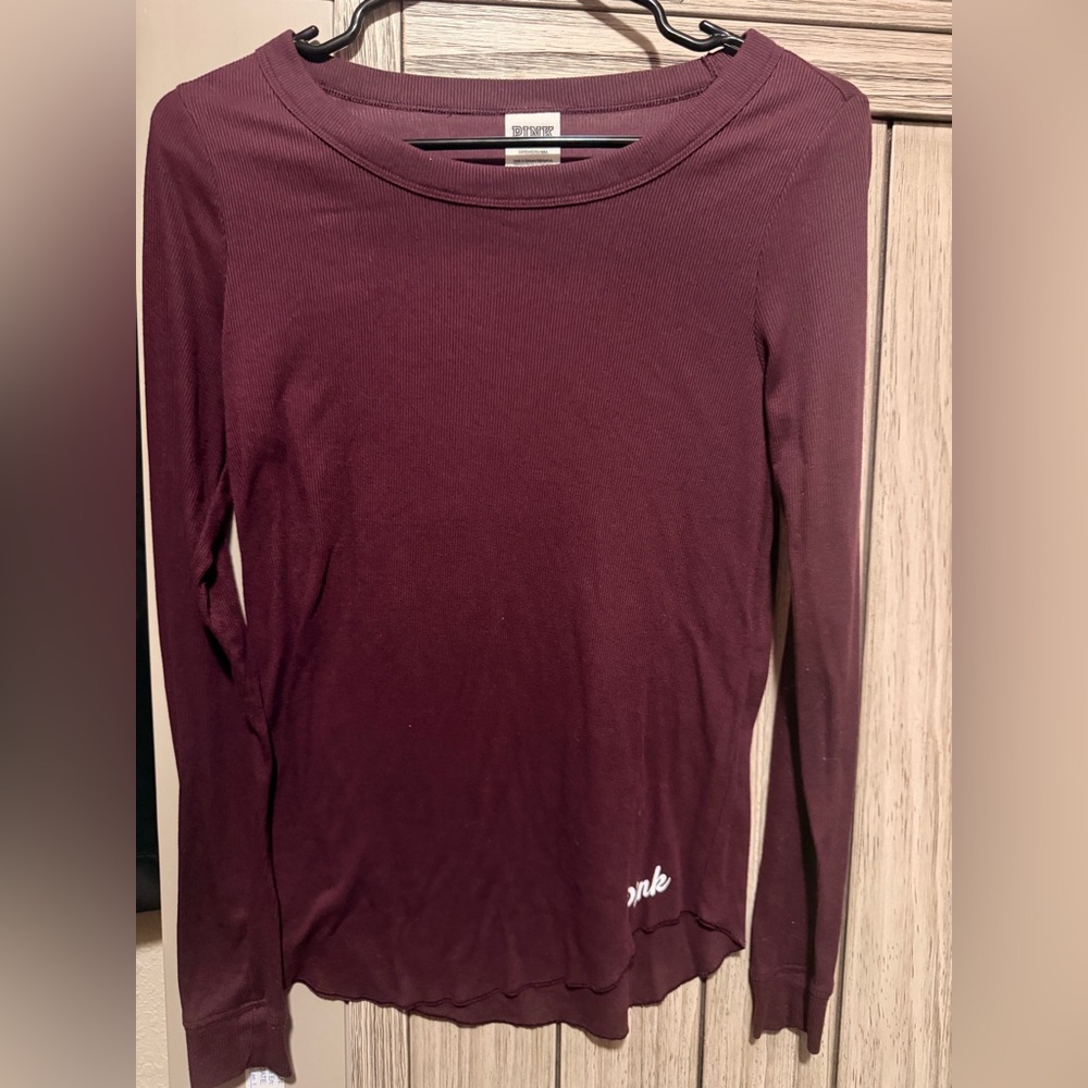 PINK Ribbed Long Sleeve Top – Maroon – Size Small